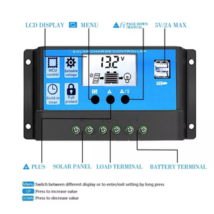 Contrôleur solaire HOULI YJSS-10A bleu 12V/24V avec suivi automatique des paramètres PWM, affichage LCD et double port USB - Product Image 3
