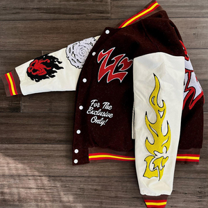 เสื้อแจ็กเก็ตทีมเบสบอลของผู้ชายผ้ากำมะหยี่แขนเสื้อหนังปักลายปกคอตั้งวิทยาลัยเลตเทอร์แมนเสื้อแขนยาวสำหรับผู้ชาย - Product Image 5