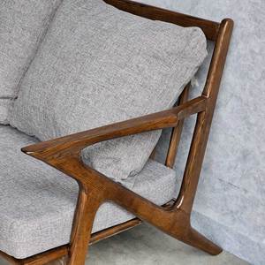 Three-Seat Z-Shaped Sofa <b>Bench</b> 180x55x78cm Ash Wood Frame Fabric Upholstered <b>Cushions</b> Convertible for Living Rooms SFB68088 - Product Image 4