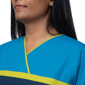 Conjunto de Uniforme Médico para Mujer, Color Azul Marino con Detalles en Turquesa y Amarillo, Pantalones a Juego, Uniformes de Hospital - Product Image 4