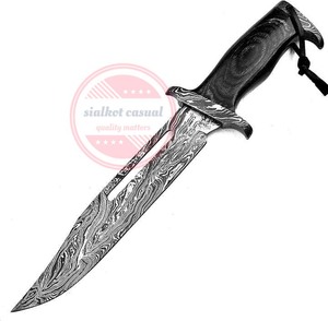 Cuchillo de Damasco Bowie hecho a mano personalizado, cuchillo de caza de hoja fija - Product Image 4