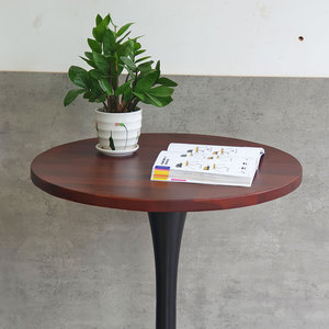 Mesa de Bar Redonda Contemporánea de 60 cm con Patas de Hierro, Diseño Tulipán, Base de Madera de Acacia de 25 mm de Grosor-BB021 - Product Image 4