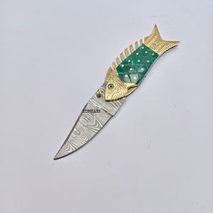 Couteau à poisson de poche pliable en acier damas durable, couteau de chasse et de survie pour le camping en plein air EDC, vente en gros du fabricant - Product Image 2