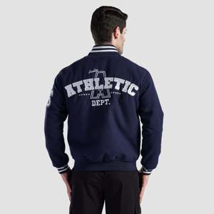 เสื้อแจ็คเก็ต Crest Varsity กันน้ำ สีกรมท่า วินเทจ หนังปักลาย ปิดด้วยซิป มีไซส์ตั้งแต่ XS ถึง 6XL สำหรับฤดูใบไม้ผลิ ฤดูใบไม้ร่วง และฤดูหนาว - Product Image 2