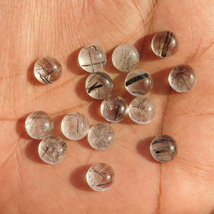 Rutilo Negro Natural, Cabujón Redondo de 8x8 mm, Todos los Tamaños Disponibles, Parte Posterior Plana, Piedra para Fabricación de Joyas, Gemas Sueltas - Product Image 1