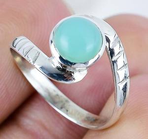 Nouvelle arrivée 925 en argent Sterling bijoux faits à la main bague à la mode chrysoprase naturelle pierre précieuse ronde coupe argent plaqué bijoux bague - Product Image 4