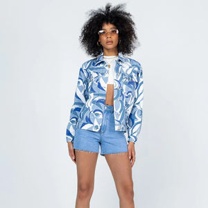 Chaqueta de bombardero de gran tamaño con diseño personalizado para mujer, vaquero lavado Vintage, bordado gráfico, borde crudo, dobladillo, cremallera completa, relleno de algodón - Product Image 6