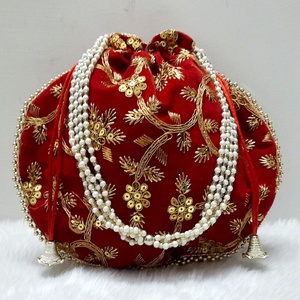 Bolsos de Potli de moda Vintage indio para mujer, hecho a mano bordado dorado, regalo de devolución, recuerdo de boda, decoración de bloqueo de Favor Mehndi - Product Image 1