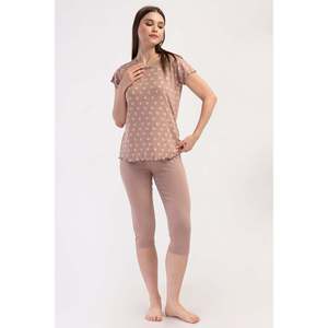 Conjunto de pantalón capri ovalado y blusa con lazo en el cuello de viscosa y lycra para mujer - TOZPEMBE001 - TOZPEMBE001 - Product Image 1