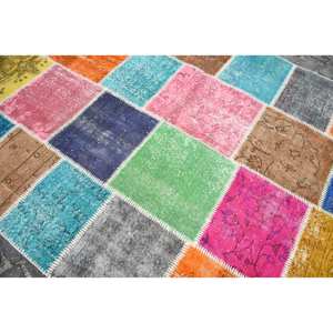 พรมขนแกะสไตล์ตุรกีวินเทจขนาด5.6x7.8ฟุตดีไซน์คลาสสิกงานเย็บปะขนกระต่ายสังเคราะห์งานแฮนด์เมดพรมยางปูพื้น - Product Image 5