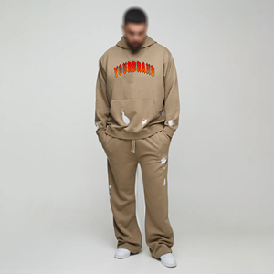 High Quality Heavy <b>Weight</b> 100% Cotton Stringless Long Sleeve <b>Blank</b> Hoodie & jogger Set Custom DTG Printed Logo Sweatsuit for Men - Product Image 4