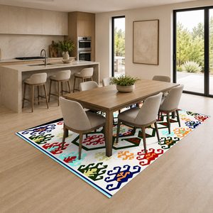 Alfombra de chenilla lavable a máquina con estampado digital tradicional anatólico en terracota y dorado, antideslizante, modelo LXDP-0716 de RUGS DEPOT, venta al por mayor. - Product Image 4