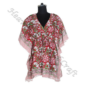 Nueva llegada 2024 indio mano bloque estampado Kaftan Robe KFCS043 vestido de verano Kimono vacaciones vestido holgado ropa de mujer - Product Image 2