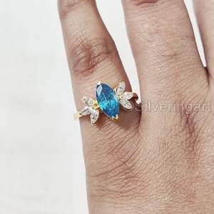 Anillo de Mujer con Topacio Azul Natural, Piedra de Nacimiento de Noviembre, Anillo Apilable Pequeño, Joyería de Plata de Ley 925 - Product Image 4