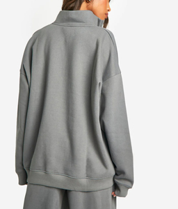 OEM/ODM 100% coton Quater Zip Up Solid Color O Neck Pull Sweatshirt Streetwear Loose Fit Stand Up Collar sweat-shirt pour femmes - Product Image 2