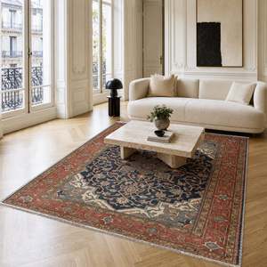 Netline Home Crossed Arch Navy Blue Traditional <b>Washable</b> <b>Rug</b> - Product Image 3