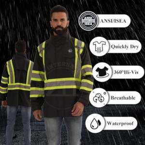 <b>Men's</b> 300D Oxford Waterproof Hooded Winter Jacket Hi Vis <b>Orange</b> Bomber Reflective Safety Features Work Reflective Coats ANSI - Product Image 4