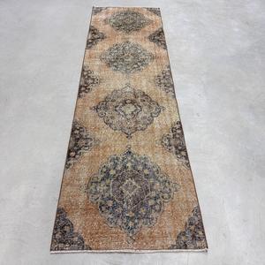 2.6x9.3 ft Turkish Rug, Vintage Runner Rug, <b>Brown</b> Patchwork <b>Wool</b> Rug - Product Image 1