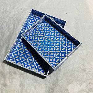 Plateau de service haut de gamme en nacre, plateau décoratif fait à la main avec incrustations de coquillages pour servir le thé, le café et les repas - Product Image 2