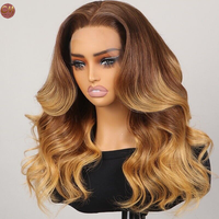 Perruque Lace Front Ombrée Blond Miel Ondulée, 100% Cheveux Humains Vierges Pré-Pluckés, Dentelle HD Transparente, Ondulations Souples pour Femmes