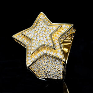 Anillo de Compromiso de Lujo Unisex de Oro Blanco de 14K con Estrella, Diamante Cultivado en Laboratorio con Corte Baguette, Estilo Étnico, Plateado, Certificado - Product Image 2