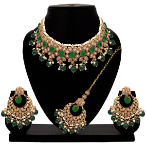 Flower Delight Reverse AD Stone Patti Gargantilla Set Joyería religiosa ortodoxa hecha de aleación - Product Image 1