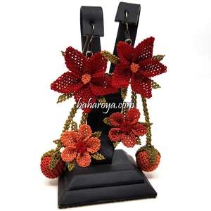 İğne Oyası Sarkaçlı Toplu Küpe Kırmızı Moda Elbisesi İçin İyimser Ve Süslü Boucles d'oreilles à la mode - Product Image 1