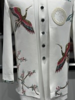 Jas Pria Tradisional Desainer Sherwani Putih Bordir Burung Indo Western untuk Pesta Pernikahan, Mewah, Elastis, Anti Kusut