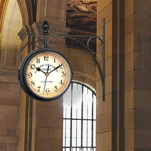 Retro hai mặt Đồng hồ treo tường hai mặt đồng hồ treo tường Trạm Retro quay số im lặng không đánh dấu với gốc sửa chữa con lắc - Product Image 3