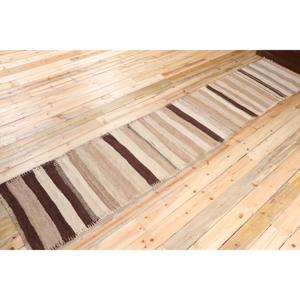 Kilim Vintage Rug, 2.5x12.8 ft Turkish Rug, <b>Brown</b> Paisley <b>Wool</b> Rug - Product Image 2