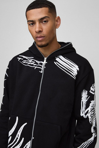 Nouveau design de survêtement délavé à l'acide 100% coton, pantalon évasé avec logo imprimé et sweat à capuche zippé pour hommes, vente en gros - Product Image 3