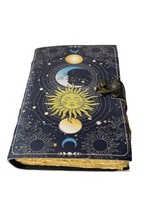 Libro de sombras diario con cierre de bloqueo Prop Vintage hecho a mano cuero genuino sol y luna cubierta impresa papeles sin forro cuaderno