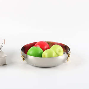 Plateau à fruits décoratif en métal avec poignées pour table à manger, comptoir de cuisine, décoration de la maison, cadeau, hôtel, restaurant, présentation, service - Product Image 3