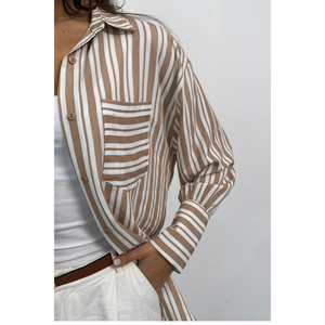 เสื้อเชิ้ตผู้หญิงลายทางสีเบจ - Product Image 3