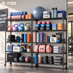 Étagère de rangement en fil métallique robuste et personnalisable MZG, multi-niveaux, pour équipement de fitness, avec roulettes - Product Image 2