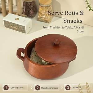 Natural Finished Wooden Hotpot High Quality Handmade Designer Casserole Classic Modern Stylish New Dishwasher Safe <b>Food</b> Warmer - Product Image 4