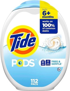 Tide <b>PODS</b> Free and Gentle <b>Laundry</b> <b>Detergent</b> Soap Pacs 112 Ct HE Compatible and Coldwater Clean - Product Image 1