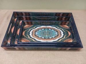 Nueva bandeja de café de resina y madera oscura de Navidad nórdica bandeja de servicio de madera de Acacia cuadrada para el hogar con precio al por mayor - Product Image 6