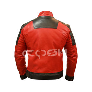 Blouson en cuir véritable rouge et noir pour homme, style motard avec empiècements contrastants, col montant et fermeture éclair de qualité supérieure - Product Image 4
