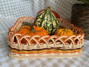 Handwoven Rattan Serving / Decorative <b>Basket</b> Tray with Multi-Color Autumn Tone - Product Image 3