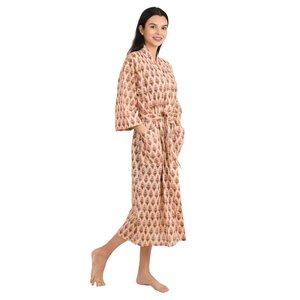 Lightweight Cotton Kimono Boho Handprinted Indian Flower Botanical Pattern Luxury Summer <b>Robe</b> for <b>Beach</b> Holidays Cover Ups - Product Image 6