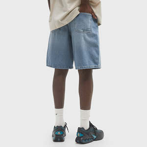 Custom <b>Men's</b> <b>High</b> <b>Waist</b> Distressed Denim Shorts Summer Streetwear Vintage Diamond Baggy Acid Wash All-Rhinestone Design - Product Image 3