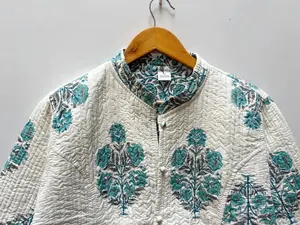 แจ็กเก็ตผ้าฝ้ายผู้หญิงพิมพ์ลายดอกไม้สีฟ้าใส่ได้สองด้านใส่ได้100% ผ้าฝ้ายแขนยาว - Product Image 2