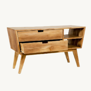 Buffet moderne en forme de trapèze - Combinaison de meuble TV et de table basse en teck de 150 cm avec deux tiroirs en provenance d'Indonésie - Product Image 3