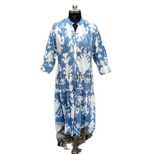 100% coton Boho imprimé fleuri robe pour femmes décontracté et soirée porter avec manches longues 3/4 vêtements de plage - Product Image 1