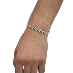 เครื่องประดับแฟชั่นโซ่ฮิปฮอปสร้อยข้อมือเพชร moissanite 925 เศษโซ่คิวบาทองคําขาว - Product Image 1