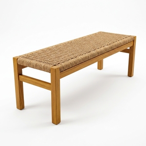 Natural Solid Teak Wood Paper Cord Woven <b>Bench</b> Long Outdoor Patio Garden Dining <b>Bench</b> Room Setup Decor Pure Art Room Design - Product Image 1