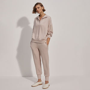 Custom <b>Knitted</b> Half Zipper Long Sleeve <b>Top</b> Breathable Hoodie Applique Plain Dyed Techniques Rhinestone <b>Women</b> 1/4 Zip Sweatshirt - Product Image 5