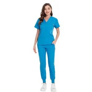 Ensemble de gommage médical personnalisé de haute qualité pour femmes, uniformes d'allaitement d'hôpital en Denim respirant, vêtements de travail chirurgicaux en tissu tissé - Product Image 4