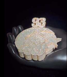 Colgante 3D con número de ALLAH de Plata de Ley 925 auténtica, versión más pequeña personalizada, chapado en oro de dos tonos, corte de moissanita, versión más pequeña - Product Image 3